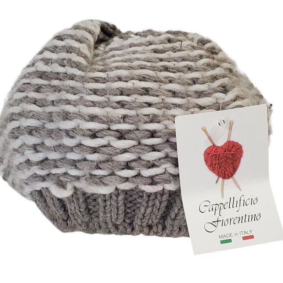 Cappellificio Fiorentino Hat Beret Wool blend Gray/white Striped Italy NWT - Picture 2 of 7
